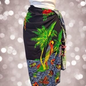 Tropical Black Sarong with Green‎ Palm Design